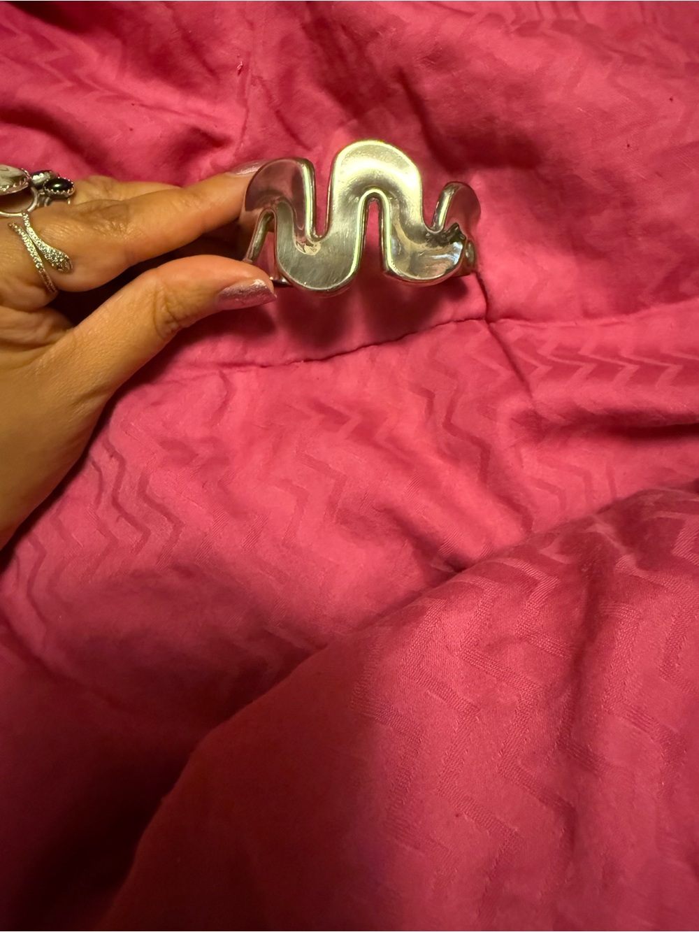 Wavy Squiggle Sterling Silver Cuff Bracelet - Sculptural Design Mexico